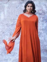 SAFFRON SILK MIRROR WORK KURTA SET