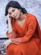 SAFFRON SILK MIRROR WORK KURTA SET