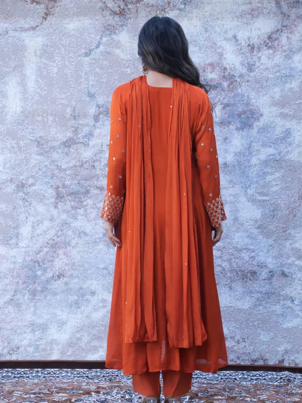 SAFFRON SILK MIRROR WORK KURTA SET