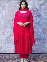 RUBY RED FESTIVE SILK ANARKALI SET