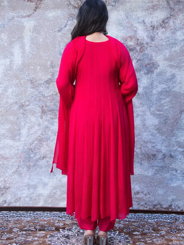 RUBY RED FESTIVE SILK ANARKALI SET