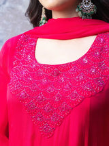 RUBY RED FESTIVE SILK ANARKALI SET