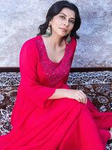 RUBY RED FESTIVE SILK ANARKALI SET