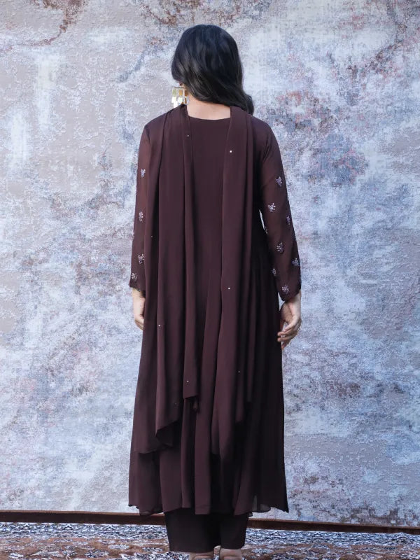 MOCHA BROWN FESTIVE SILK KURTA SET