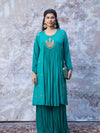 TEAL GREEN SILK KURTA WITH SHARARA