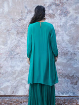 TEAL GREEN SILK KURTA WITH SHARARA