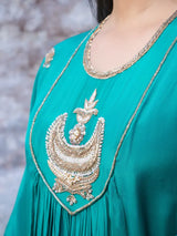 TEAL GREEN SILK KURTA WITH SHARARA