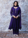 ROYAL PURPLE EMBROIDERED A-LINE KURTA SET