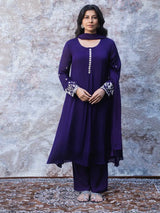 ROYAL PURPLE EMBROIDERED A-LINE KURTA SET