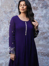 ROYAL PURPLE EMBROIDERED A-LINE KURTA SET