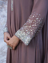 MAUVE ELEGANCE – CHINNON SILK ANARKALI SUIT SET WITH PANT & DUPATTA