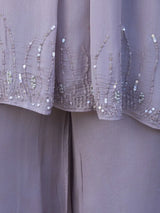 LAVENDER GREY EMBELLISHED CHINNON SILK KURTA SET