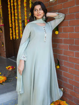 SAGE MIST – CHINNON SILK ANARKALI SUIT WITH MIRROR WORK
