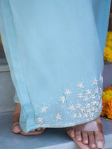 SKY BLUE FLORAL EMBROIDERED CHINNON SILK CO-ORD SET