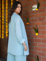 SKY BLUE FLORAL EMBROIDERED CHINNON SILK CO-ORD SET
