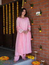 BABY PINK MIRROR WORK A-LINE KURTA SET