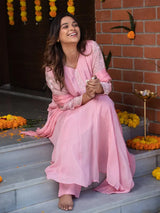 BABY PINK MIRROR WORK A-LINE KURTA SET