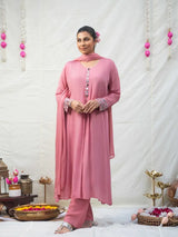 BLUSH PINK MIRROR EMBELLISHED ANARKALI KURTA SET