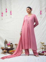 BLUSH PINK MIRROR EMBELLISHED ANARKALI KURTA SET