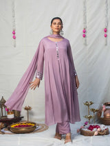 LAVENDER MIRROR – CHINNON SILK ANARKALI SET