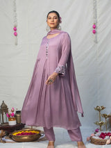 LAVENDER MIRROR – CHINNON SILK ANARKALI SET