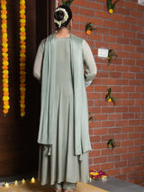 OLIVE GRACE – CHINNON SILK ANARKALI SUIT WITH PANT & DUPATTA