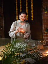 OLIVE GRACE – CHINNON SILK ANARKALI SUIT WITH PANT & DUPATTA