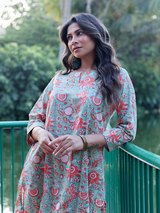 Green and Orange Hand Block Co-ord Set
