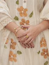 Ivory Floral Embroidered Mul Chanderi Kurta Set