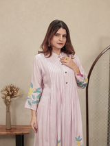 Light Pink Embroidered Mul Chanderi Kurta Set
