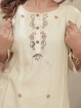 Off-White Embroidered Mul Chanderi Kurta Set