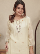 Off-White Embroidered Mul Chanderi Kurta Set