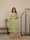 Olive Green Embroidered Mul Chanderi Kurta Set