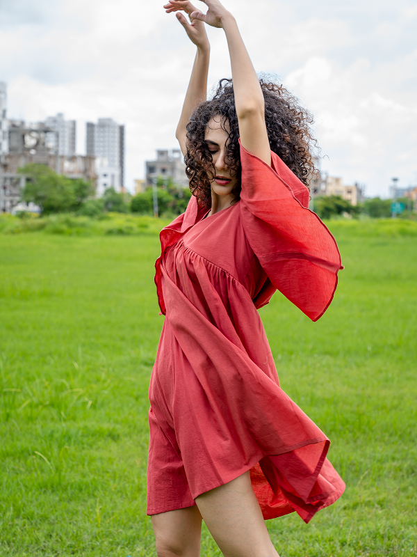 Crimson Breeze Flare Dress