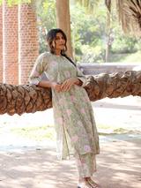 Pastel Green and Light Pink Hand Block Co-ord Set