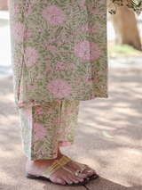 Pastel Green and Light Pink Hand Block Co-ord Set