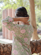Pastel Green and Light Pink Hand Block Co-ord Set