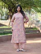Peach and Green Hand Block Co-ord Set