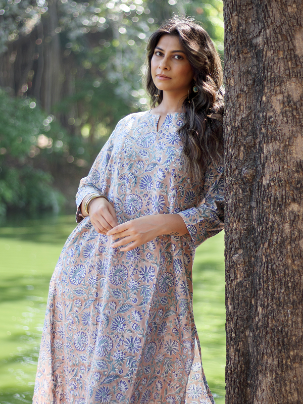 Sand and Blue Hand Block Co-ord Set