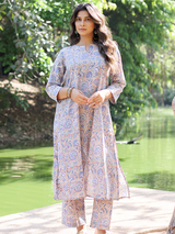 Sand and Blue Hand Block Co-ord Set