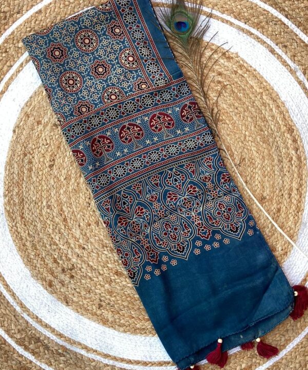 Mashru Silk Unisex Ajrakh Print Stole
