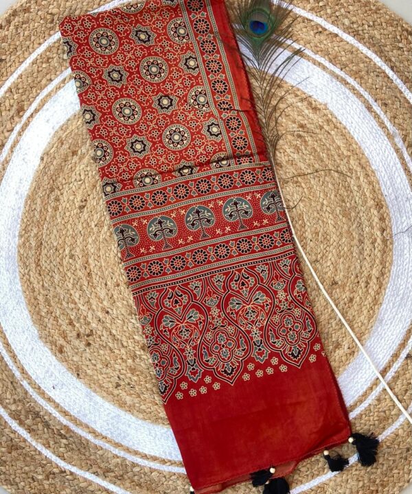 Mashru Silk Unisex Ajrakh Print Stole